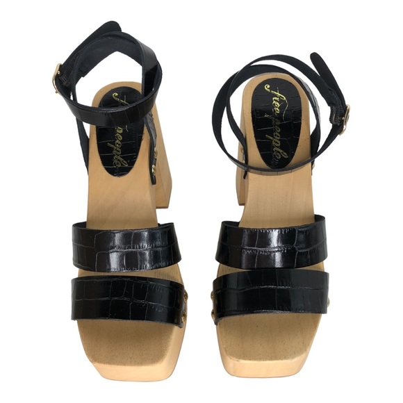 🆕 Free People Mallory Black Croc Wooden Sandals - Picture 7 of 13